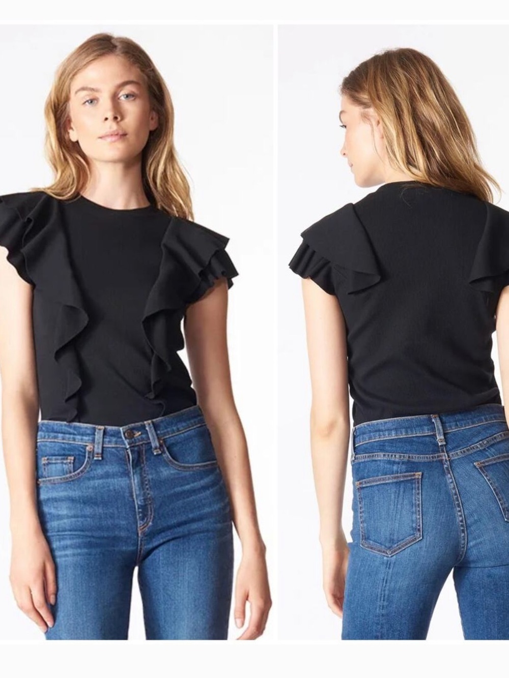 Veronica Beard Bea Black Ruffle Blouse